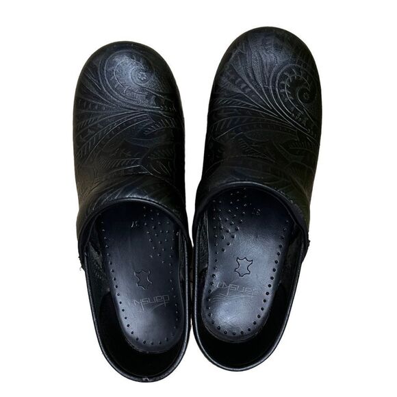 Dansko Black Tooled Staples Clogs Sz 6.5-7 - Picture 8 of 13